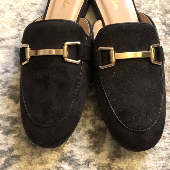 Black and gold mules- size 7.5 - Picture 2 of 2